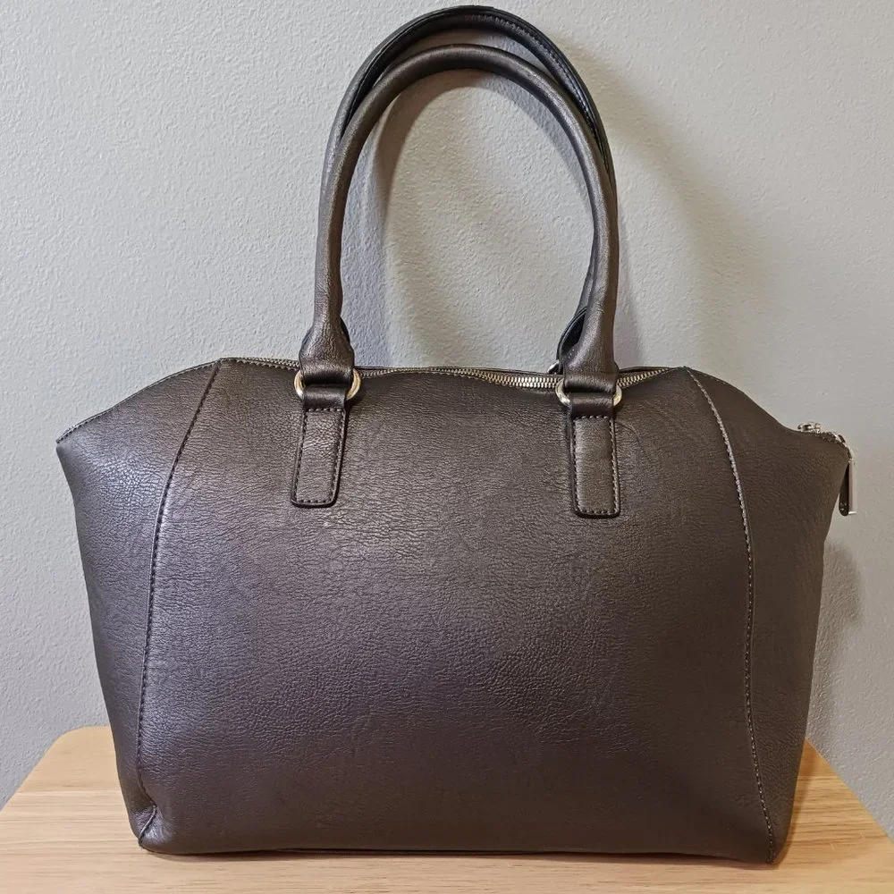 Charming Charlie Dark Gray Handbag Tote Buckles Zipped Closure - Picture 3 of 12